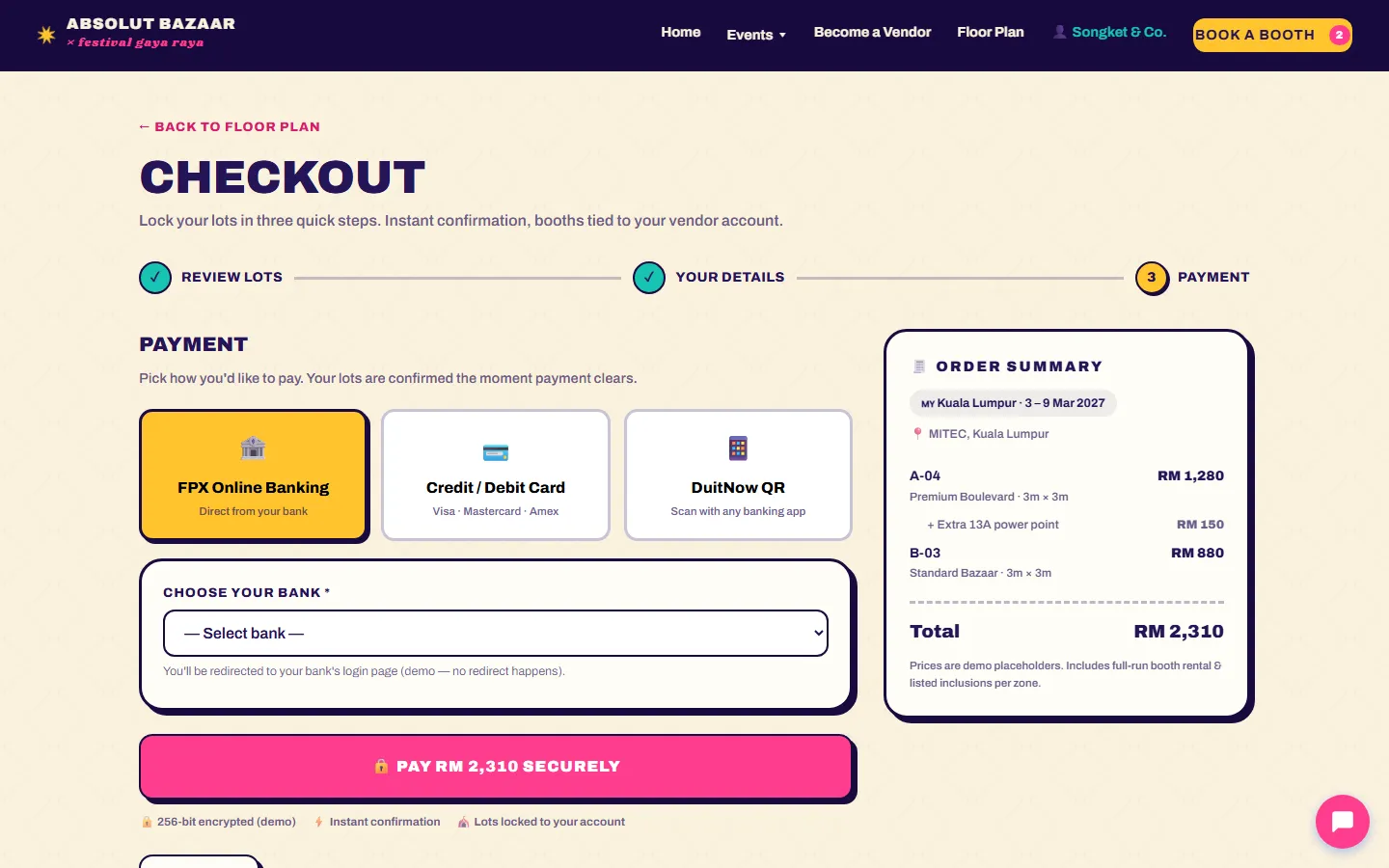 Vendor accounts and checkout
