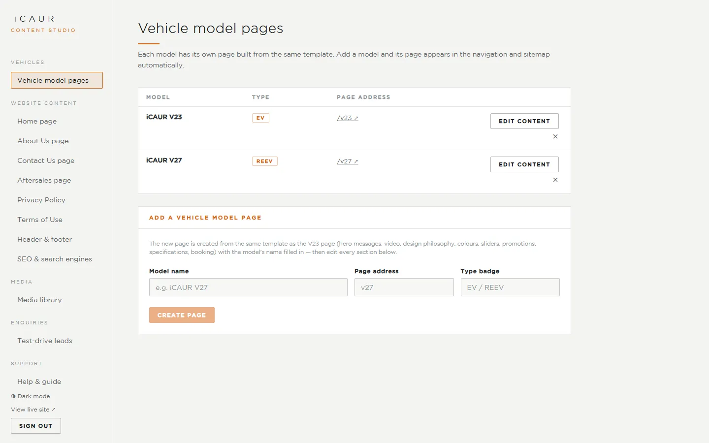 Add a vehicle model in one click